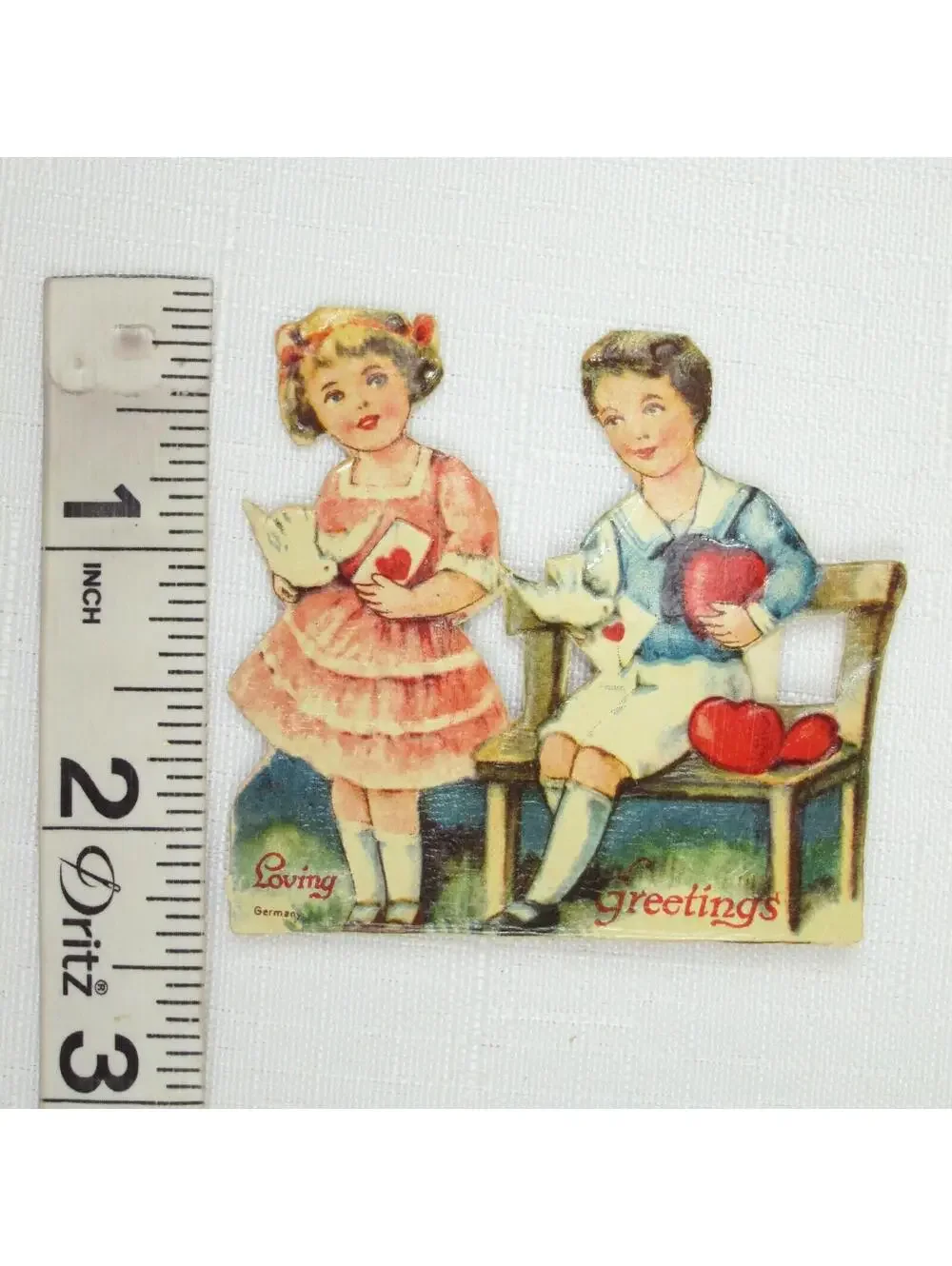 Vintage Valentine Die Cut Stand Up Victorian Girl Boy Germany 1920-30s UNSIGNED